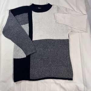De Rotchild Silk Angora Blend Grey Colorblock Preppy Pullover Sweater Cozy Large